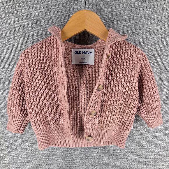 OLD NAVY BABY GIRL’S MAUVE KNIT HOODED CARDIGAN SWEATER SIZE 3–6 MONTHS - Picture 5 of 8